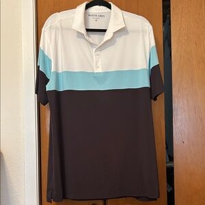 Matte Grey Men’s Colorblock Polo in White, Light Blue & Brown